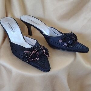 Black Kitten Heels with Floral Details 9